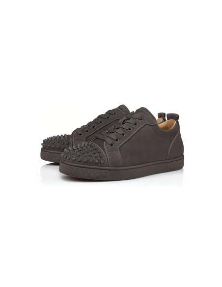 Christian Louboutin Louis Junior Spikes Veau Velours Sneaker Brown 3160934E428