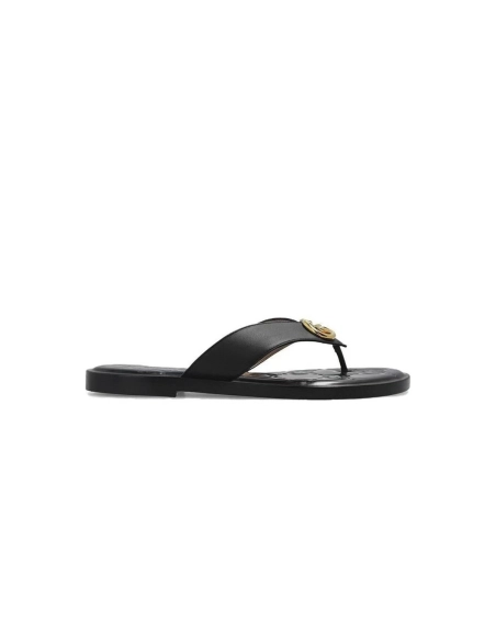 Gucci Interlocking GG Thong Sandals Black / Gold Leather 695207 A3N00 1000