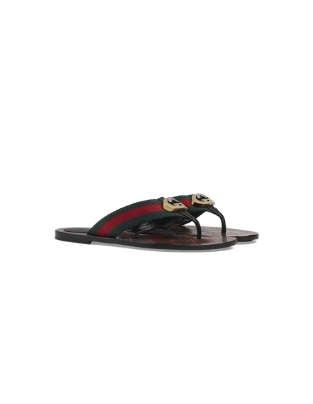 Gucci Kika Green Red Black GG Web Flip Flop Sandals 612138 H9020 8476