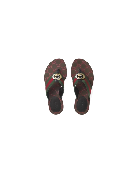 Gucci Kika Green Red Black GG Web Flip Flop Sandals 612138 H9020 8476