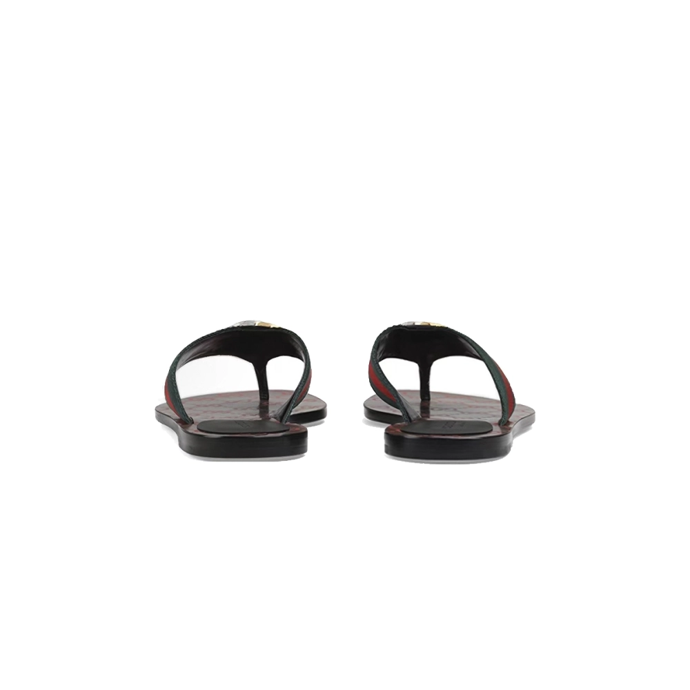 Gucci Kika Green Red Black GG Web Flip Flop Sandals 612138 H9020 8476