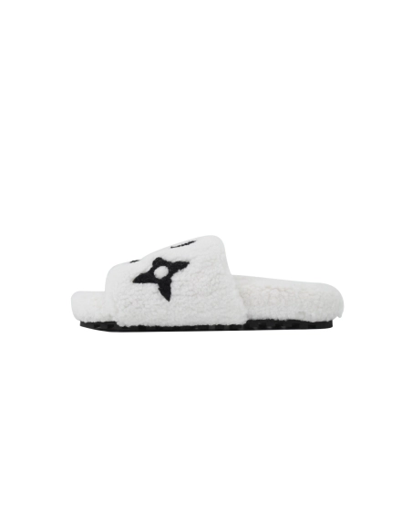 Louis Vuitton Bom Dia Shearling Flate Slippers White