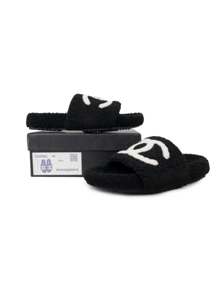 Chanel Wool Slippers Black