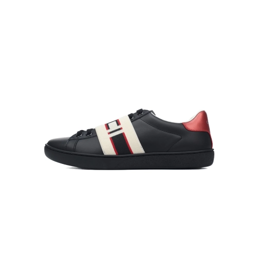 Gucci Calfskin Stripe Ace Leather Sneakers Low Top Black