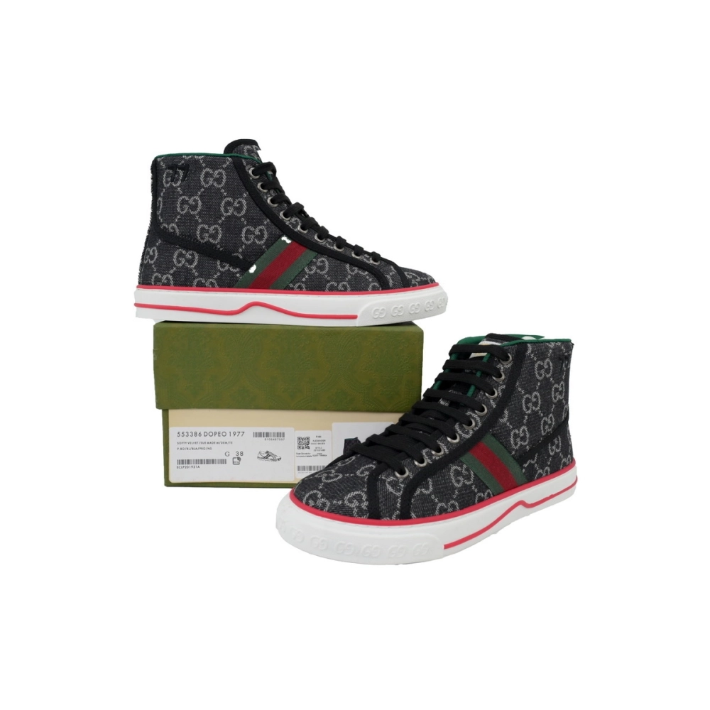 Gucci Tennis 1977 High Top Sneakers Denim Mini GG Black