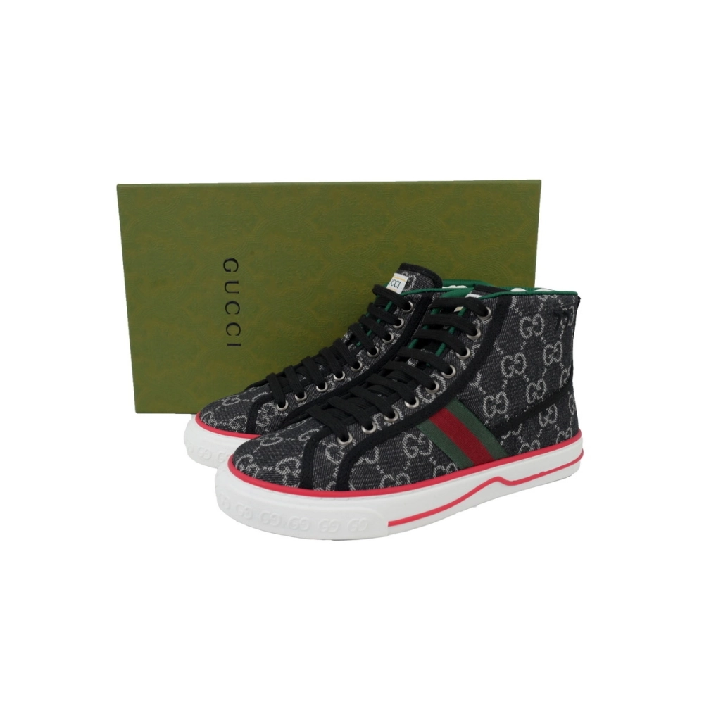 Gucci Tennis 1977 High Top Sneakers Denim Mini GG Black