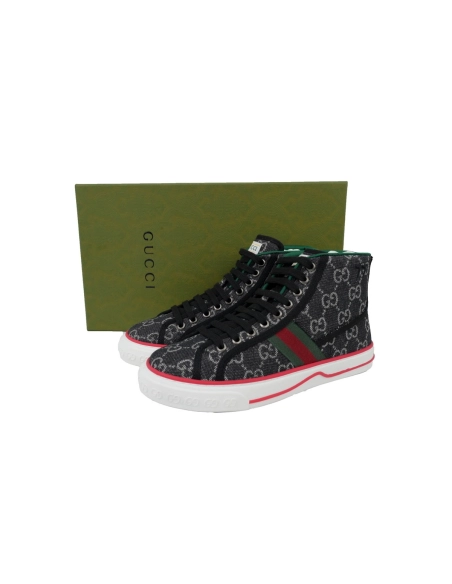 Gucci Tennis 1977 High Top Sneakers Denim Mini GG Black