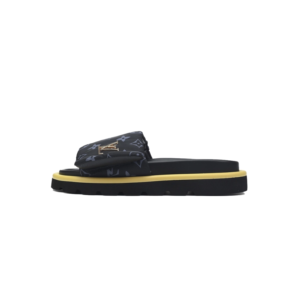 Louis Vuitton Pool Pillow Flat Comfort Mules Black Gray Metal Label