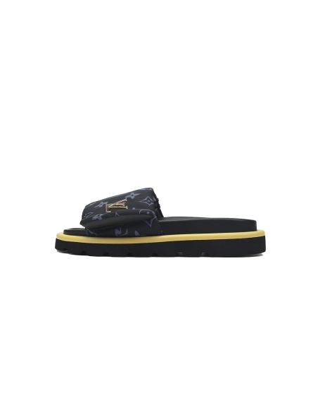 Louis Vuitton Pool Pillow Flat Comfort Mules Black Gray Metal Label