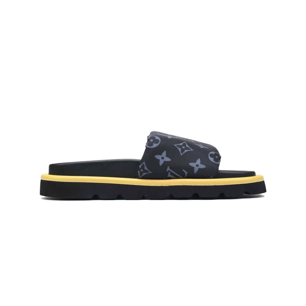 Louis Vuitton Pool Pillow Flat Comfort Mules Black Gray Metal Label