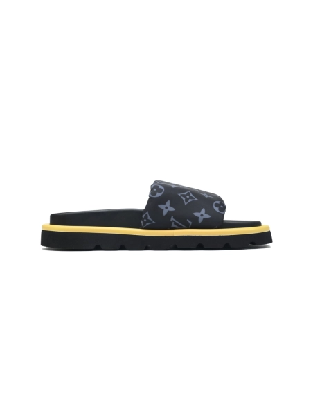 Louis Vuitton Pool Pillow Flat Comfort Mules Black Gray Metal Label
