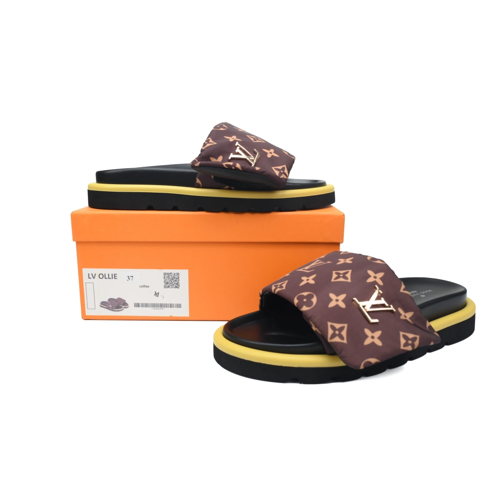 Louis Vuitton Pool Pillow Flat Comfort Mules Brown Metal Label