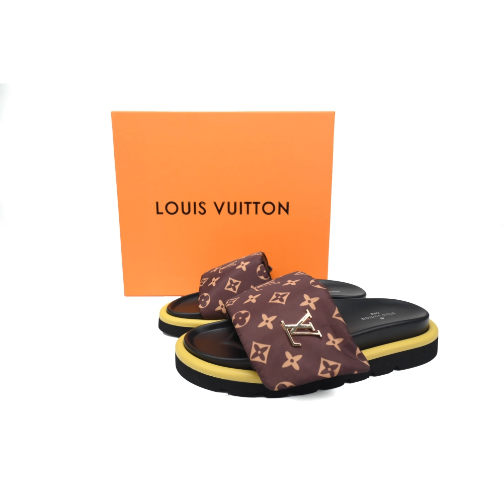 Louis Vuitton Pool Pillow Flat Comfort Mules Brown Metal Label