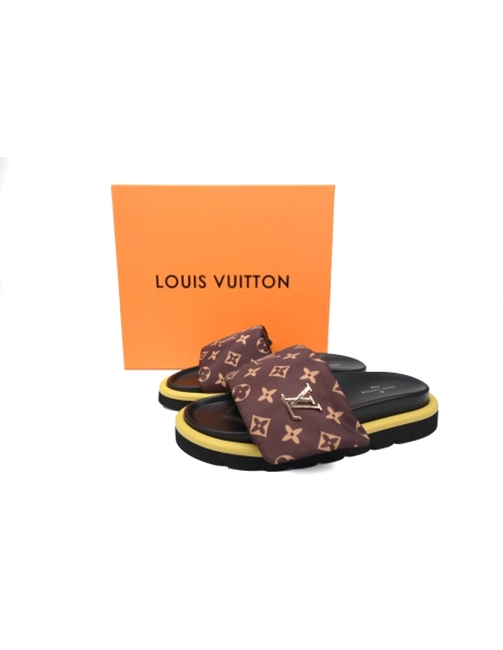 Louis Vuitton Pool Pillow Flat Comfort Mules Brown Metal Label