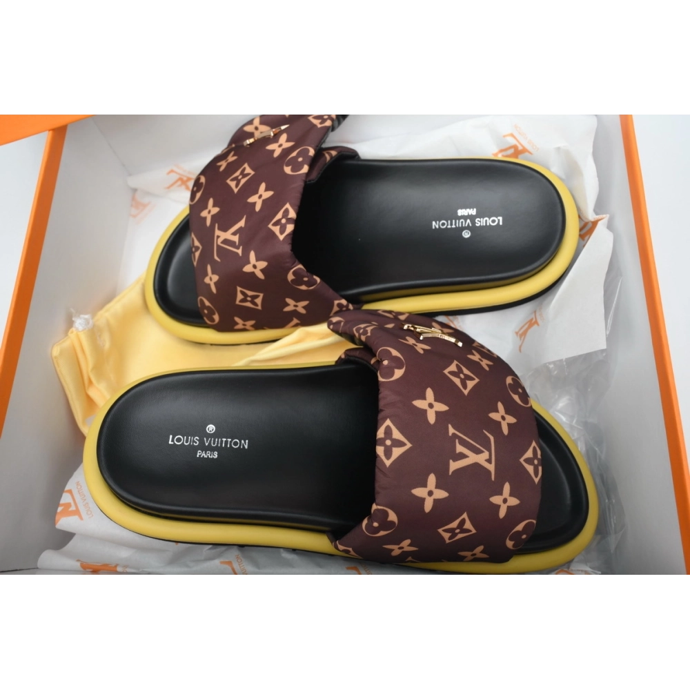 Louis Vuitton Pool Pillow Flat Comfort Mules Brown Metal Label