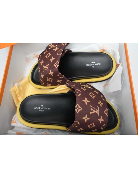Louis Vuitton Pool Pillow Flat Comfort Mules Brown Metal Label