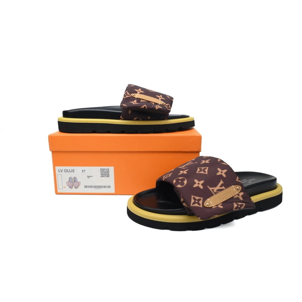 Louis Vuitton Pool Pillow Flat Comfort Mules Brown Yellow Label