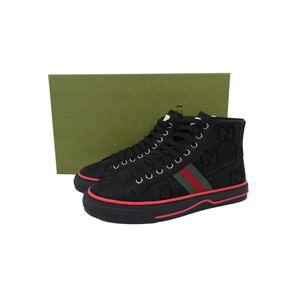 Gucci Tennis 1977 High Top Sneakers Denim Mini GG Ribbon Black