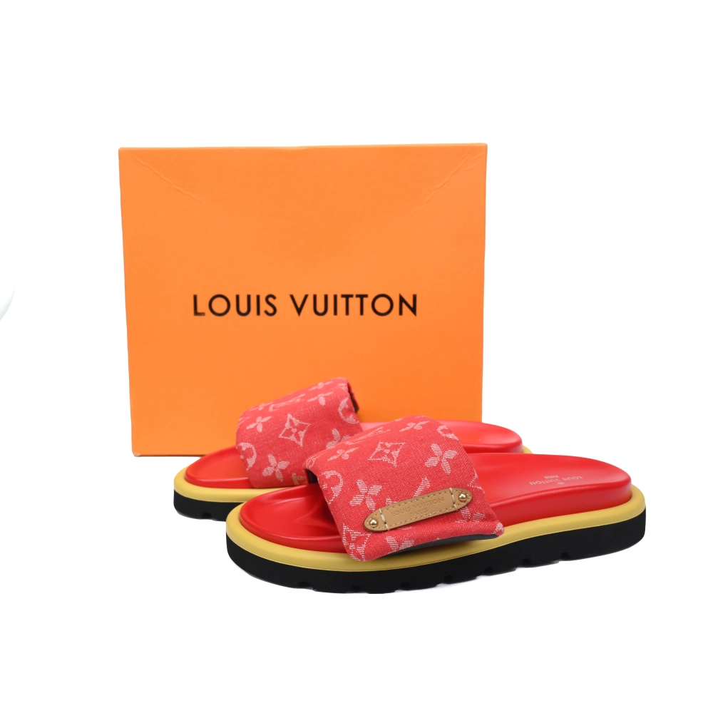 Louis Vuitton Pool Pillow Flat Comfort Mules Denim Red