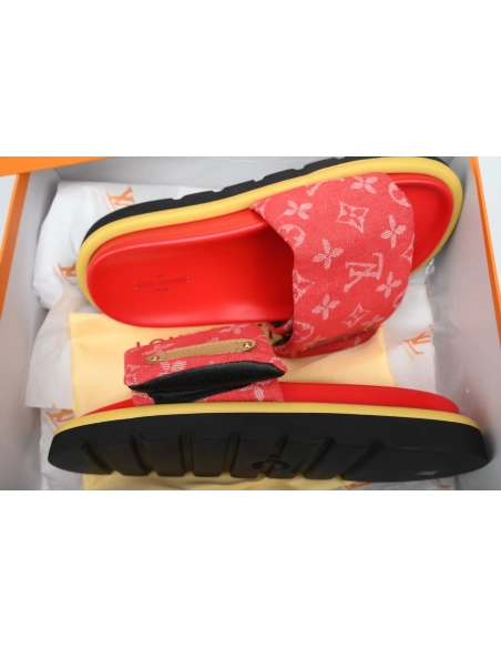 Louis Vuitton Pool Pillow Flat Comfort Mules Denim Red