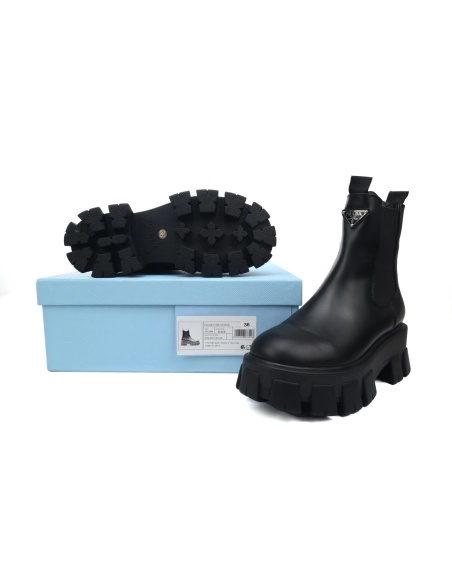 Prada Platform Leather Ankle Boots Black