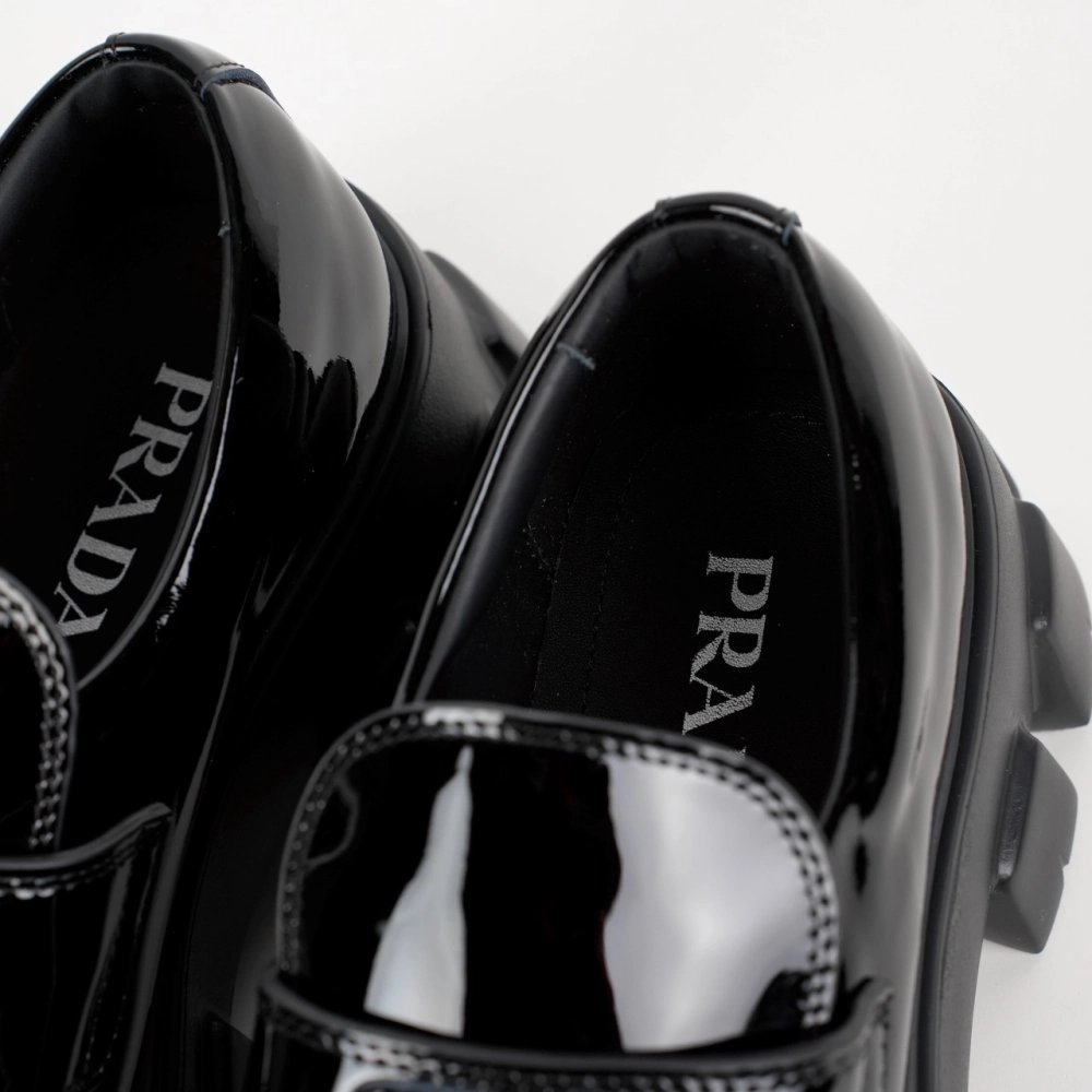 Prada Monolith Triangle Logo Leather Platform Loafers Black