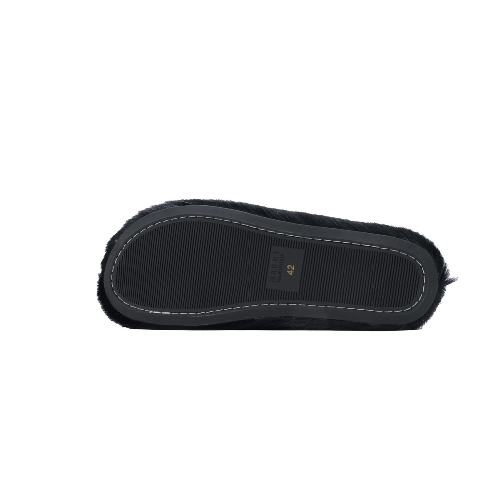 Marni Long-hair Calfskin Fussbett Sabot Black SBMR000600P412200N99