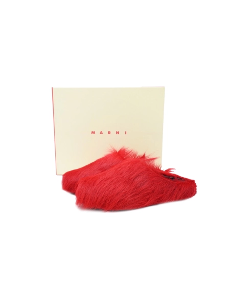 Marni Long-hair Calfskin Fussbett Sabot Red SBMS004601P412200R66
