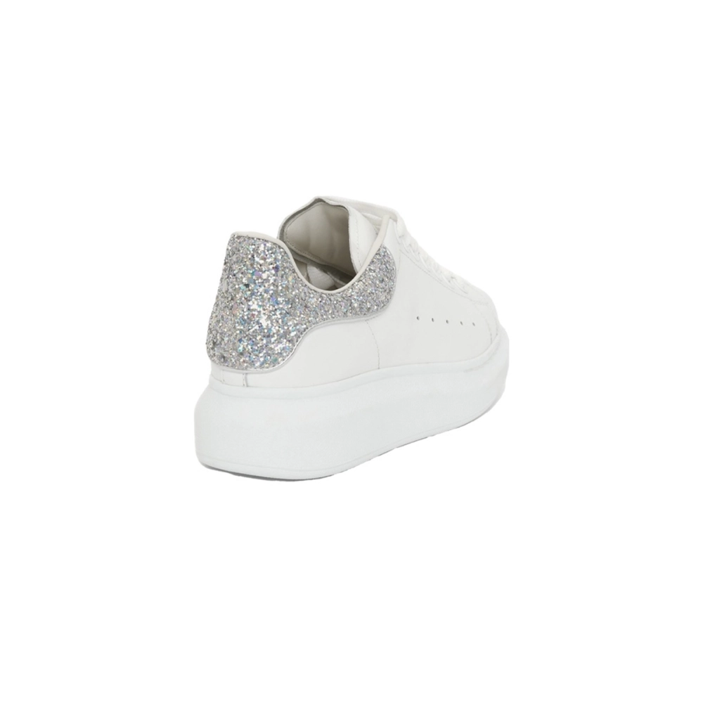 Alexander McQueen Oversized Sneaker White Silver Glitter 558945WHTQI9413