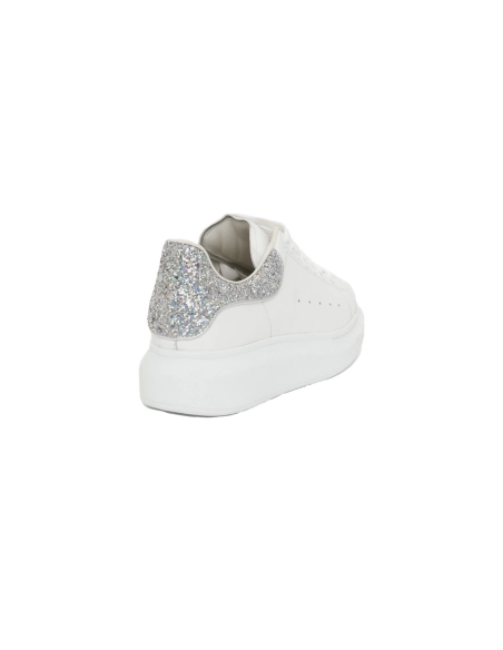 Alexander McQueen Oversized Sneaker White Silver Glitter 558945WHTQI9413