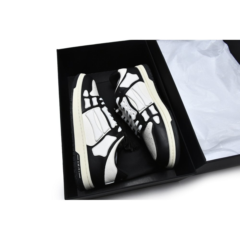 Amiri Skel Top Low Black Leather White Bone MFS003-004