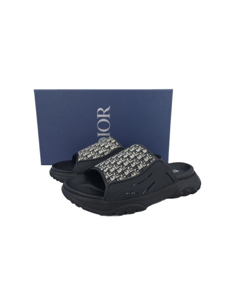Dior Oblique Flat Sandals Mules Shoes Logo Black Beige