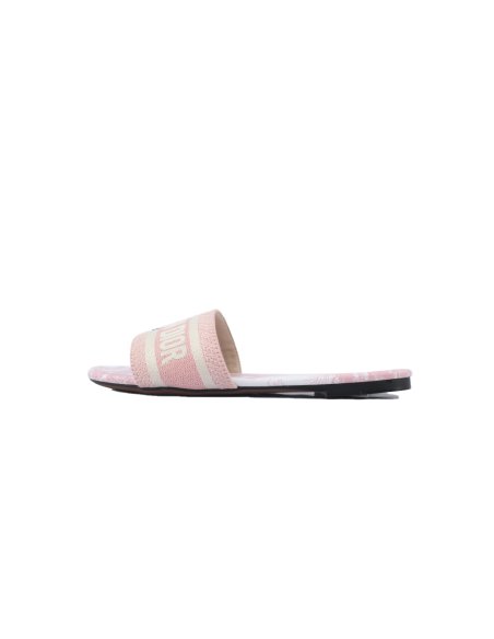 Dior Dway Slide Pink Embroidered Cotton Cloth Printed Sandals