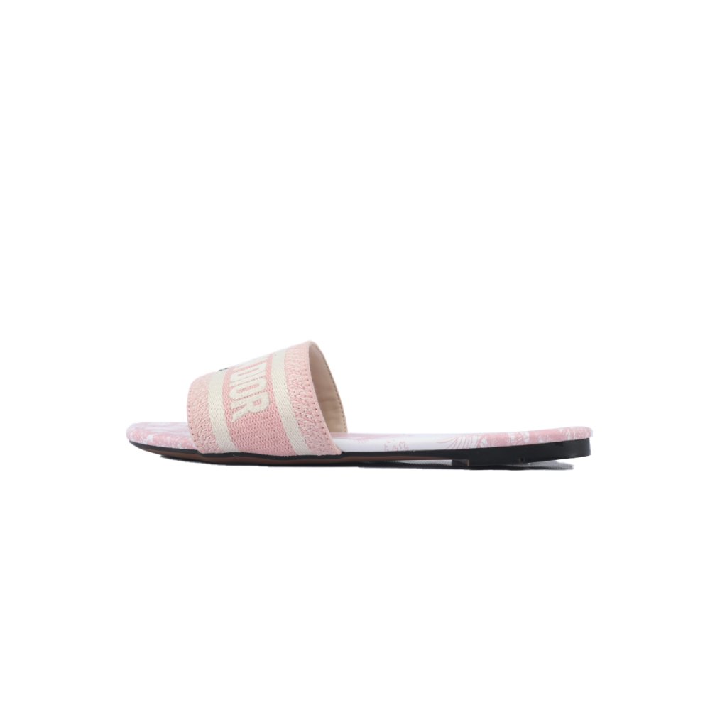 Dior Dway Slide Pink Embroidered Cotton Cloth Printed Sandals