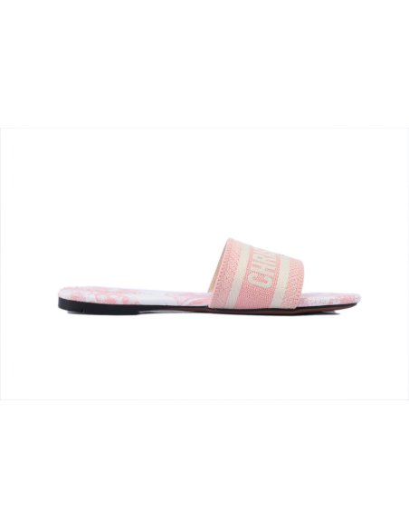 Dior Dway Slide Pink Embroidered Cotton Cloth Printed Sandals