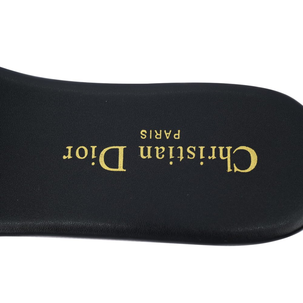 Dior Dway Black Oblique / Beige Cotton Sandal Flat