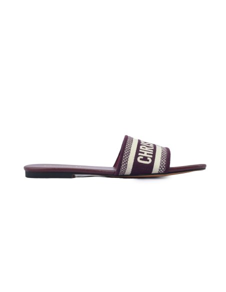 Dior Dway Slide Burgundy Cotton Embroidered Sandals