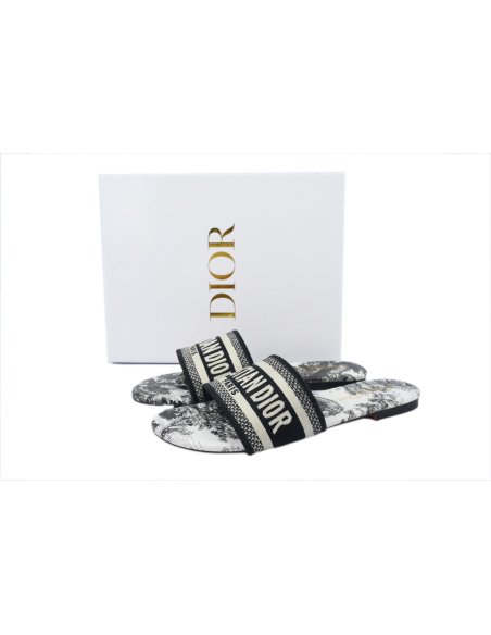 Dior Dway Slide Cloth Printed Sandals Black