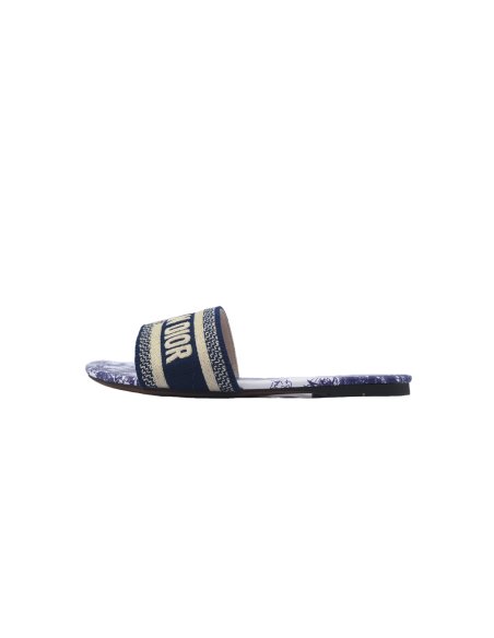 Dior Dway Slide Cloth Printed Sandals Deep Blue KCQ209TSZ_S68B