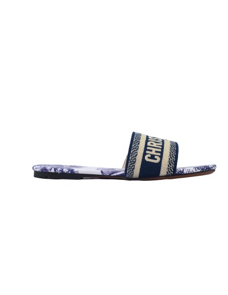 Dior Dway Slide Cloth Printed Sandals Deep Blue KCQ209TSZ_S68B