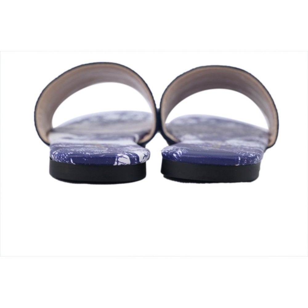 Dior Dway Slide Cloth Printed Sandals Deep Blue KCQ209TSZ_S68B