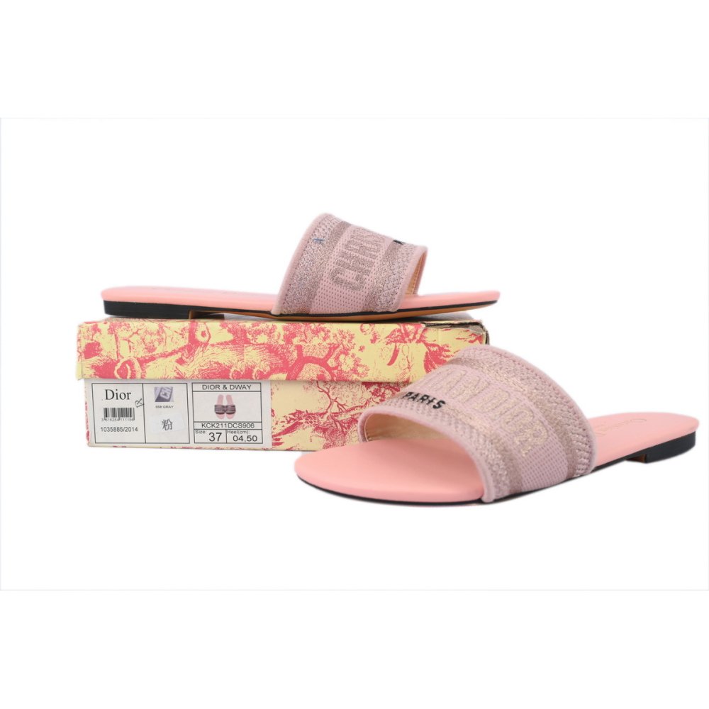 Dior Dway Slide Cotton Embroidered Sandals Rose Des Vents