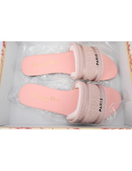Dior Dway Slide Cotton Embroidered Sandals Rose Des Vents