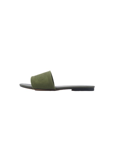 Dior Dway Slide Dark Green Embroidered Cotton