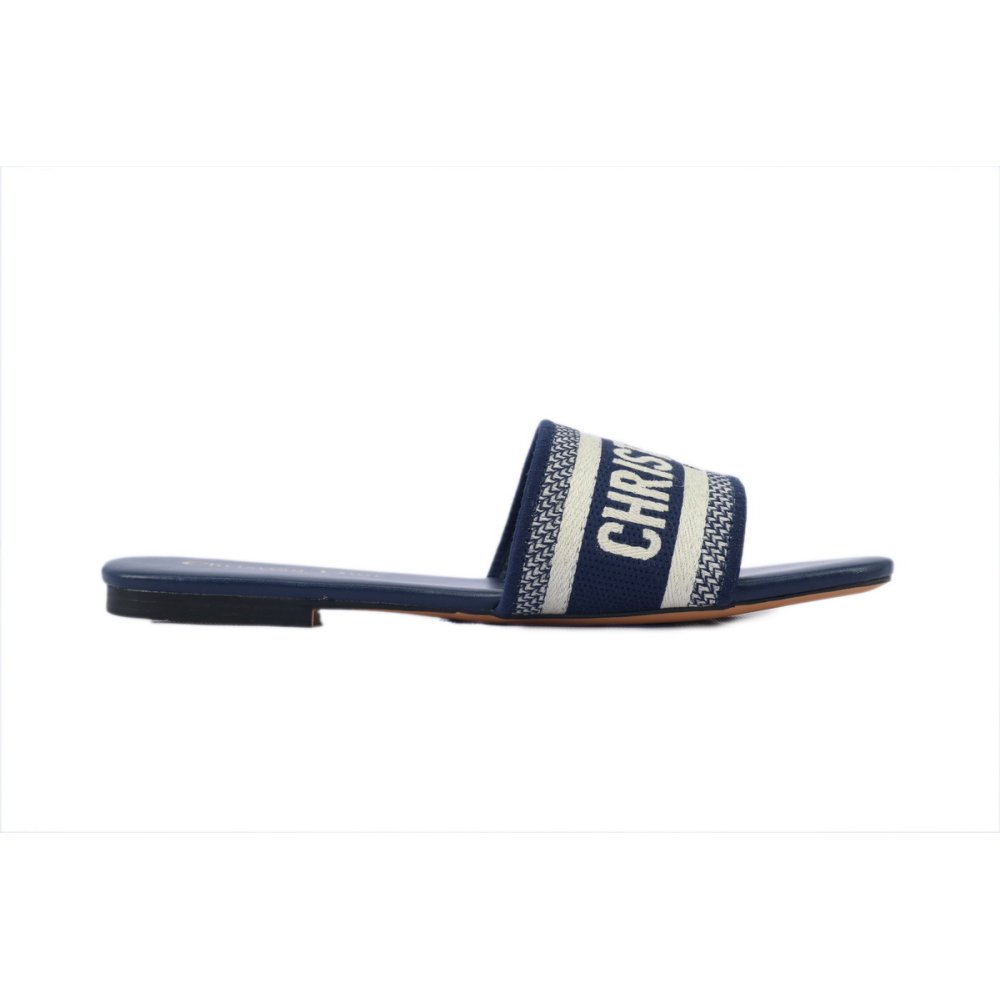 Dior Dway Slide Deep Blue Embroidered Cotton