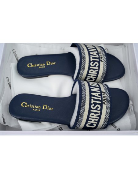 Dior Dway Slide Deep Blue Embroidered Cotton