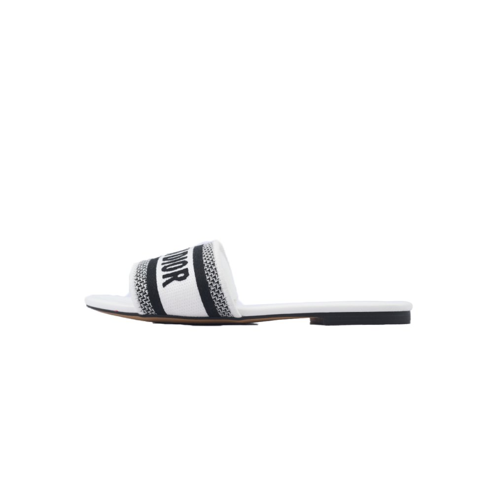 Dior Dway Slide Embroidered Monogram White Sandals