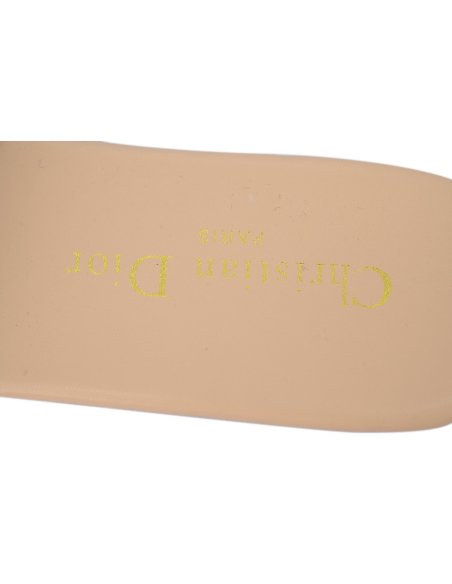 Dior Dway Slide Natural Raffia and White Embroidered Cotton Apricot Gold