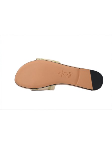 Dior Dway Slide Natural Raffia and White Embroidered Cotton Apricot Gold