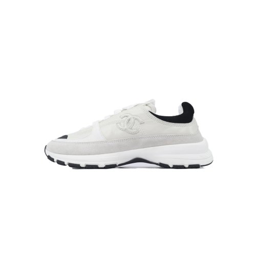 Chanel Interlocking CC Logo Calfskin Suede Calfskin Sneakers White